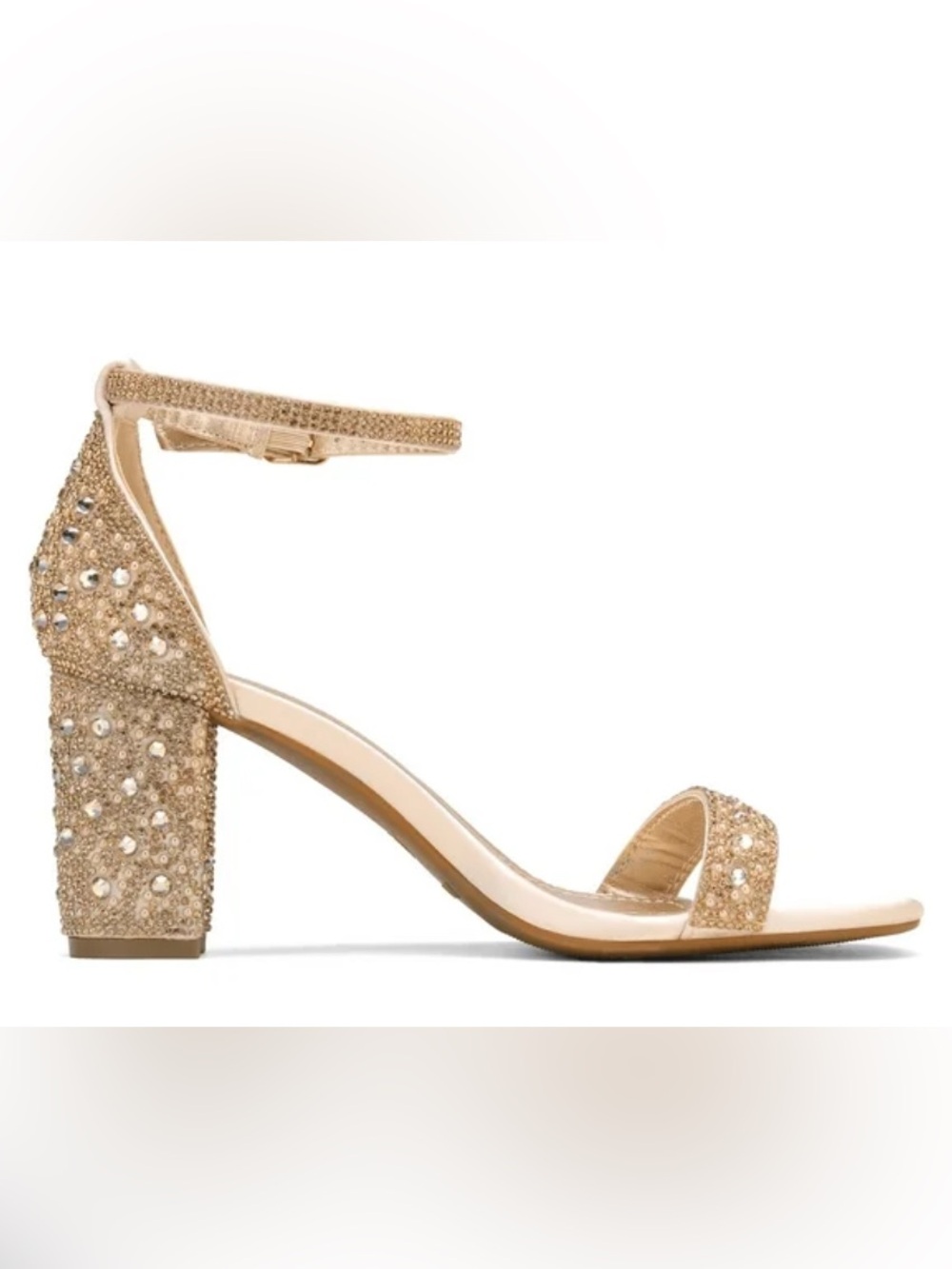 Dream Pairs Gold Ankle-Strap Crystal Block Heel Sandal, size 7.5